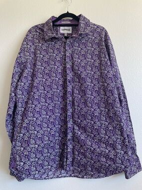 Express Men’s XL Fitted Purple Paisley Button Down Shirt 100% Cotton